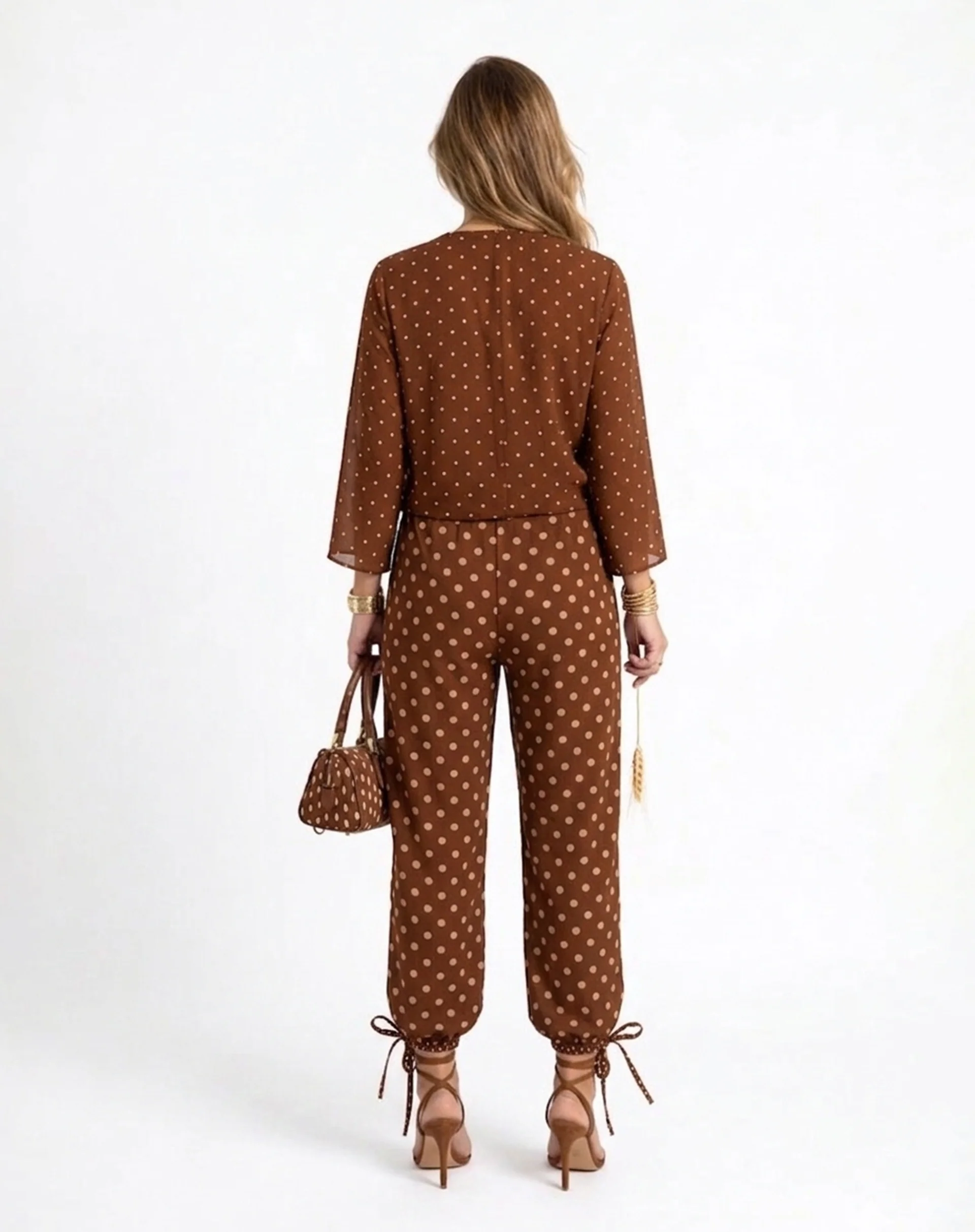 Calça Aladim de Chiffon - Marrom - Image 6