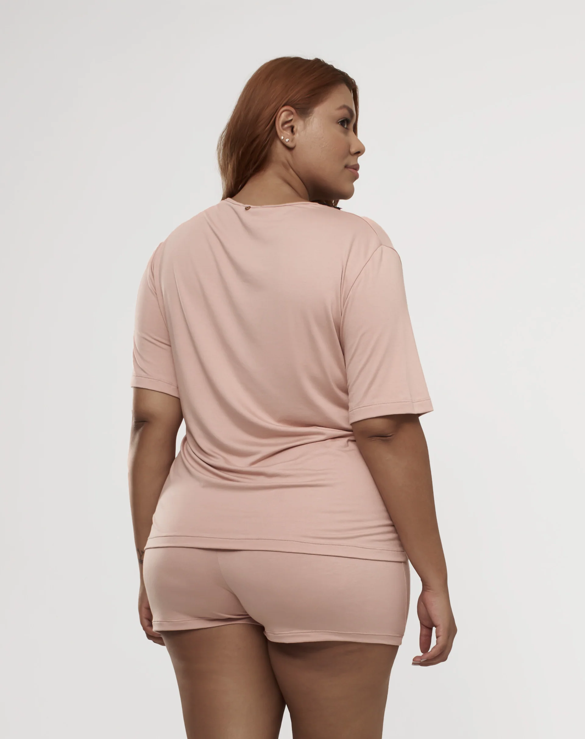 Conjunto de Pijama Curto com Renda - Rosa Claro - Image 3