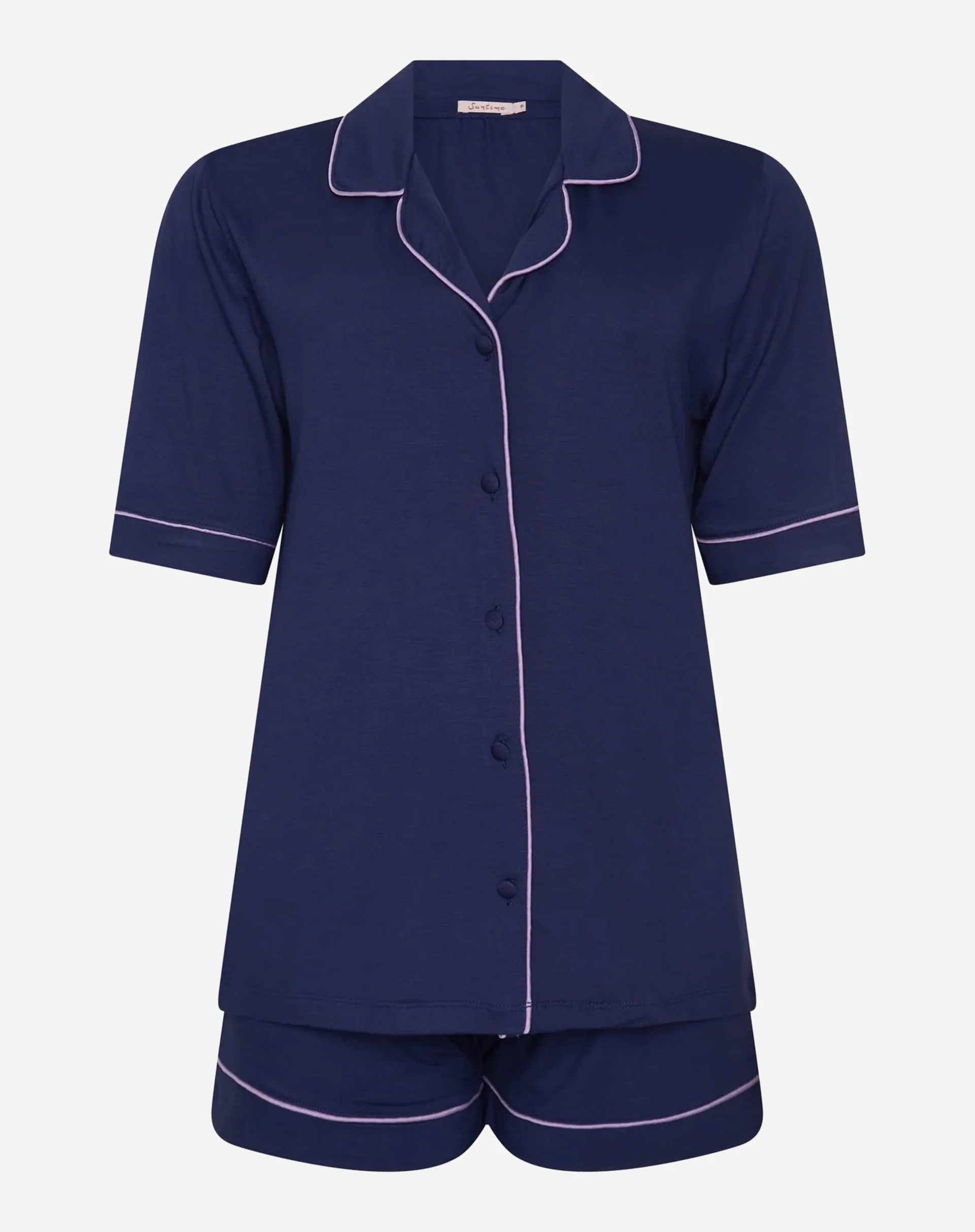 Conjunto de Pijama Curto com Vivo Contrastante - Marinho - Image 11