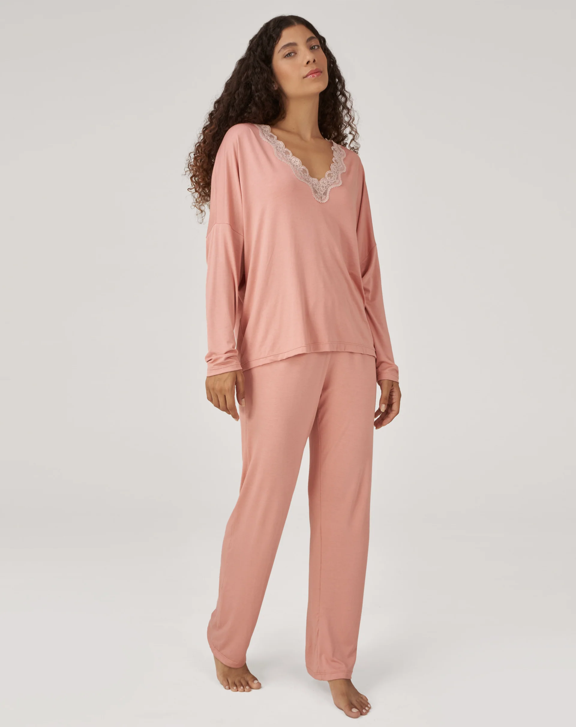Conjunto de Pijama Longo com Renda - Rosa - Image 7