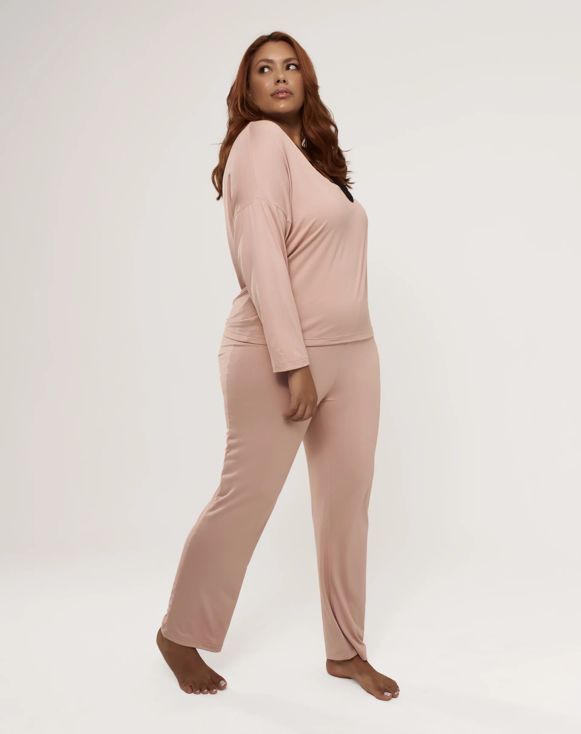 Conjunto de Pijama Longo com Renda - Rosa Claro - Image 5