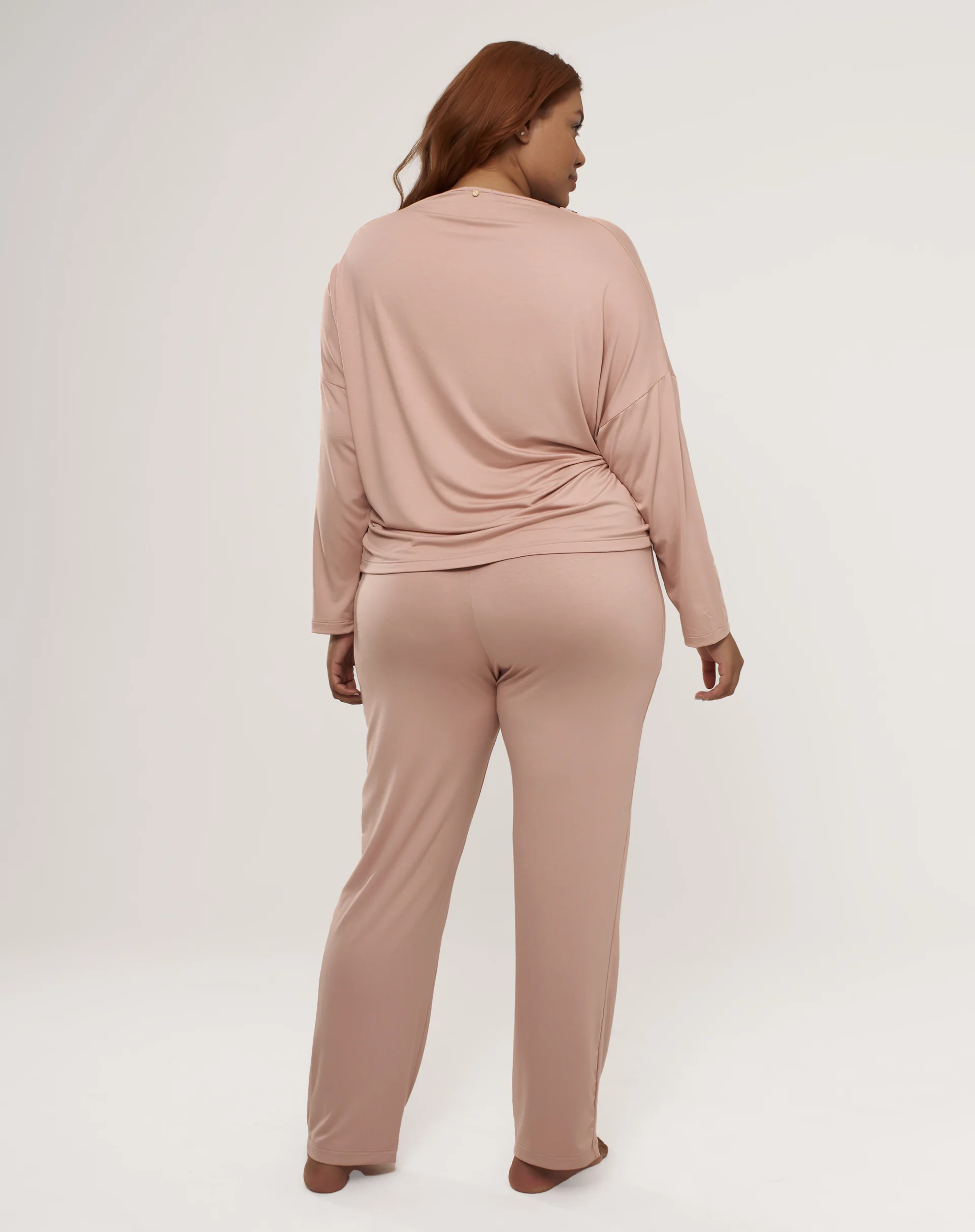 Conjunto de Pijama Longo com Renda - Rosa Claro - Image 6