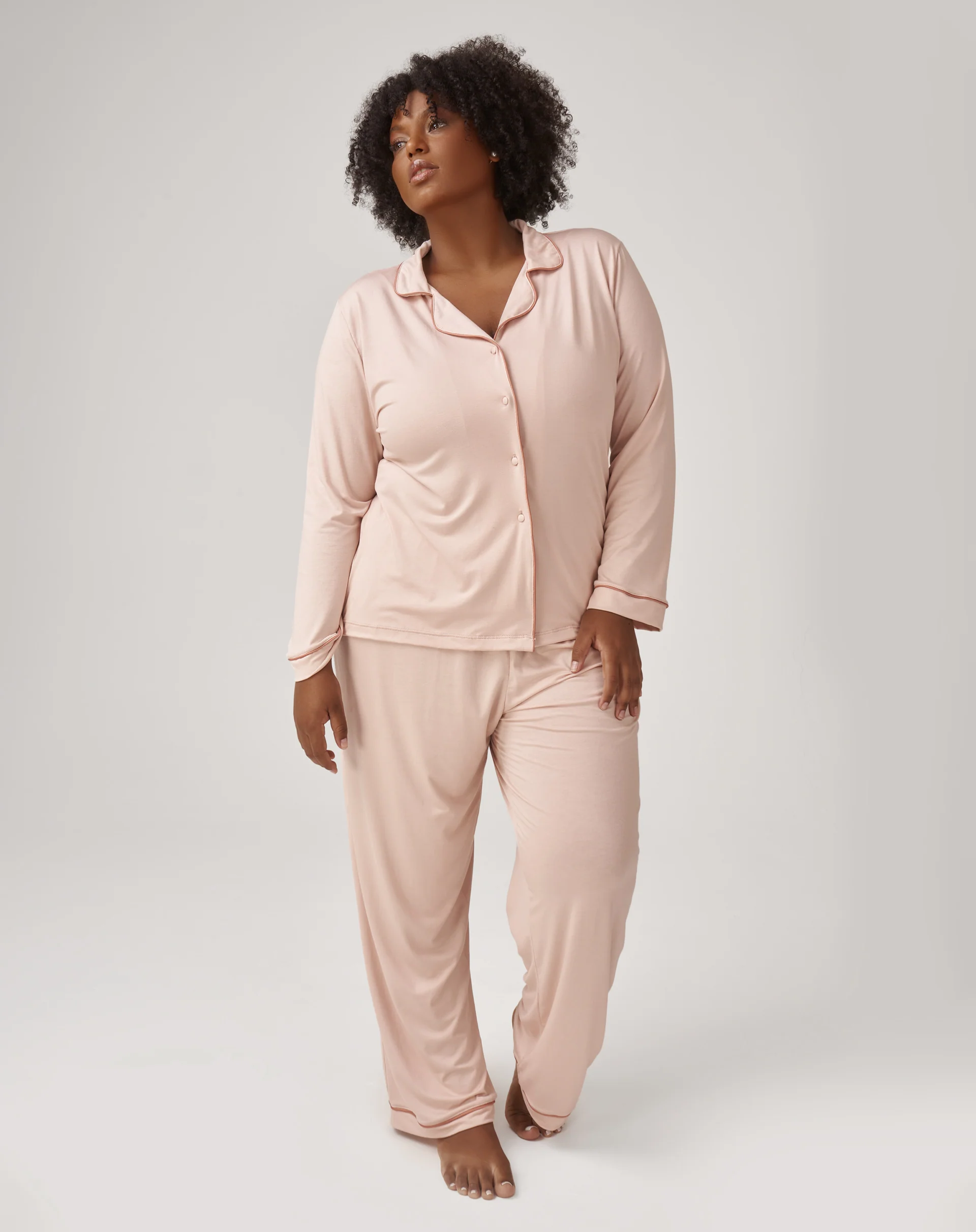 Conjunto de Pijama Longo com Vivo Contrastante - Rosa Claro - Image 4