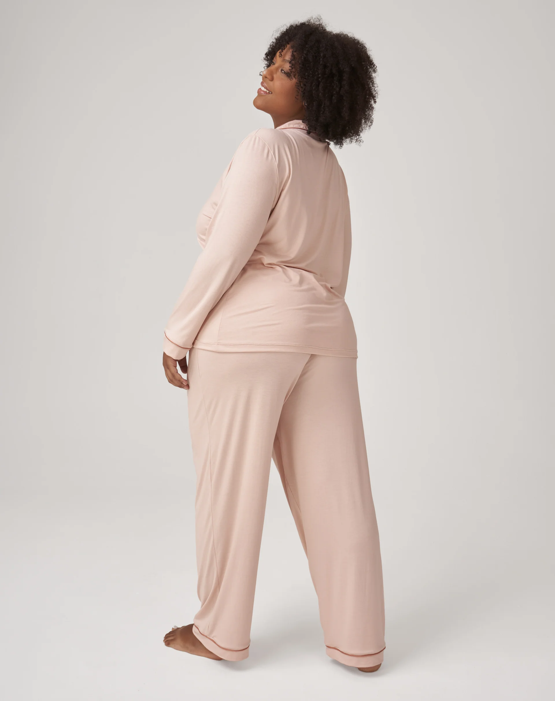 Conjunto de Pijama Longo com Vivo Contrastante - Rosa Claro - Image 9