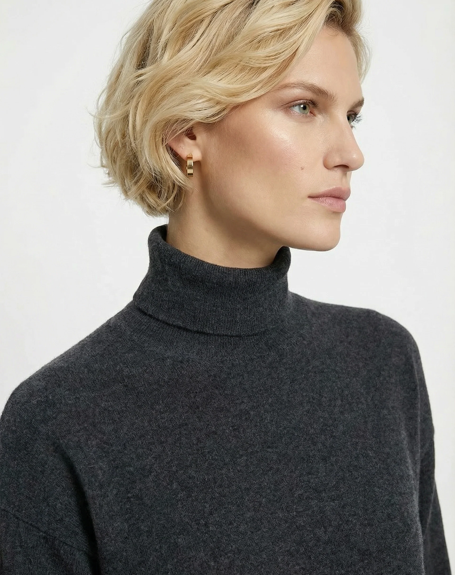 Suéter Cashmere Deluxe Gola Alta - Cinza Mescla Escuro - Image 4